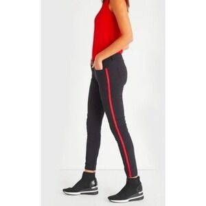 Anatomie Luisa Stripe Skinny Pants Black w Red Side Stripe Size S Travel Stretch